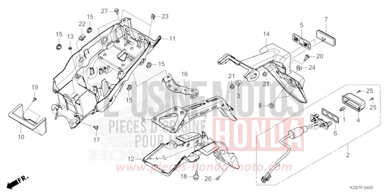 GARDE-BOUE ARRIERE de MSX GROM A FORCE SILVER METALLIC (NH411) 2021